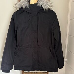 Hollister All Weather Collection Parka Jacket Black with Faux Fur lined Med